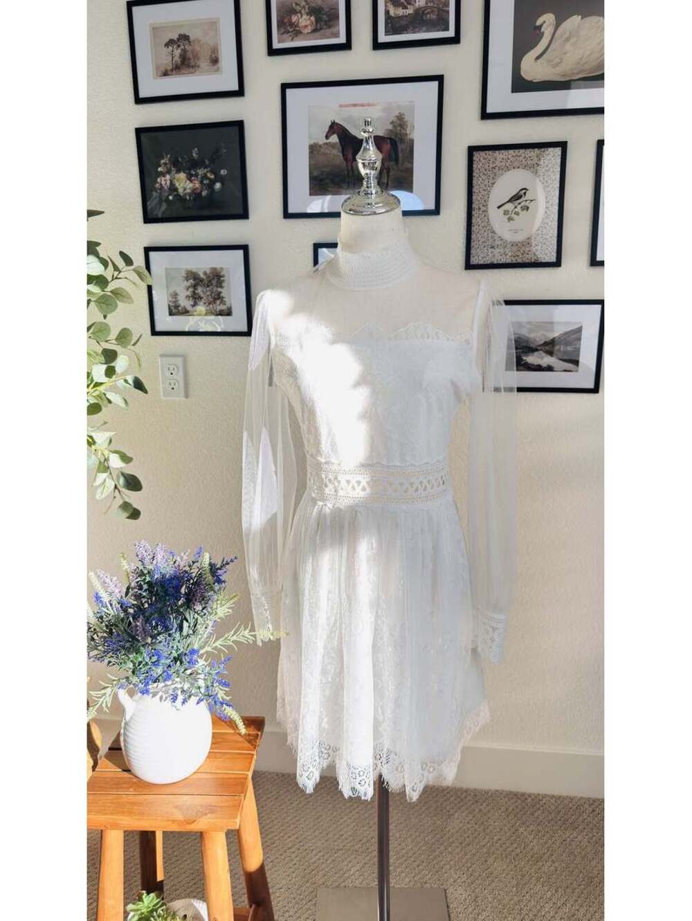 Endless Rose White Lace Mock Neck Long Sleeve Dress Size S